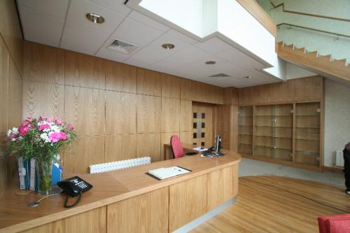 wooden reception desk