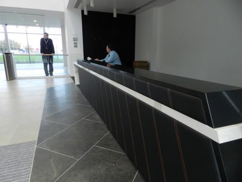 black and white modern reception desk