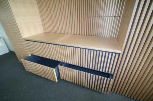 wooden cladding front storage with drawers