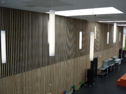 wooden cladding with dangling lights